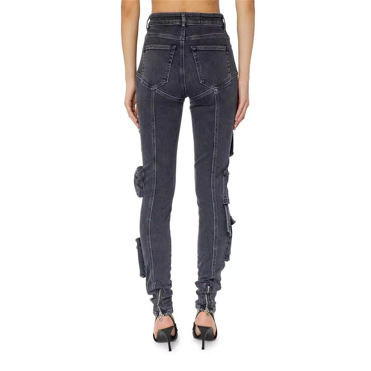 Moderne modieuze slim-fit jeans met hoge taille voor dames Lente zomer werkkleding Meerdere zakken Hoge elasticiteit denim enkelbroek