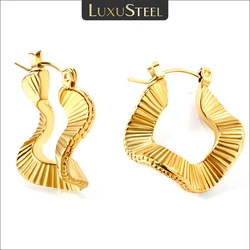 LUXUSTEEL Vintage Irregular Square Hoops Earrings For Women Stainless Steel Tarnish Free Texture Unusal Ear Jewelry Korean