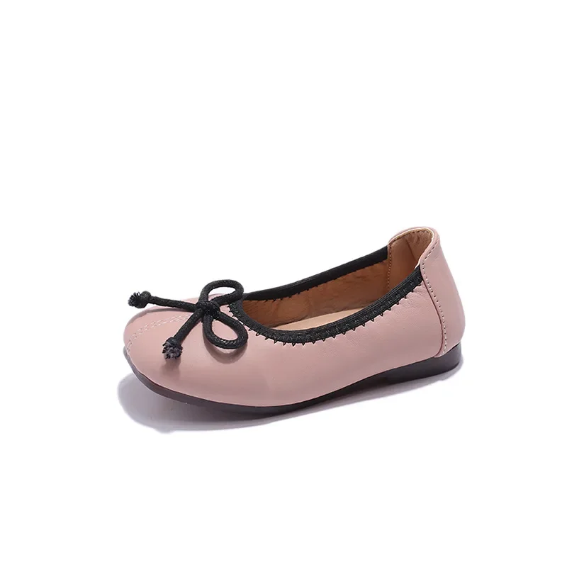 Non-slip Mary Janes bowknot PU sapatos baixos de couro para meninas, raso 3 cores, sapatos infantis, outono