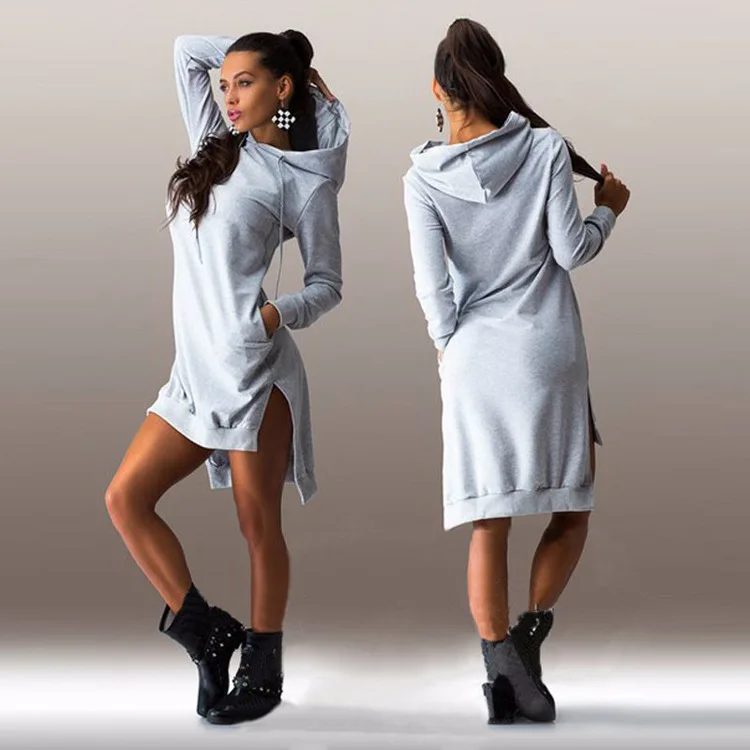 Women's  Hooded Long Sleeve Hoodie Dress Side Slit Loose Fit Casual Daily Wear Autumn Winter Fashion Pullover