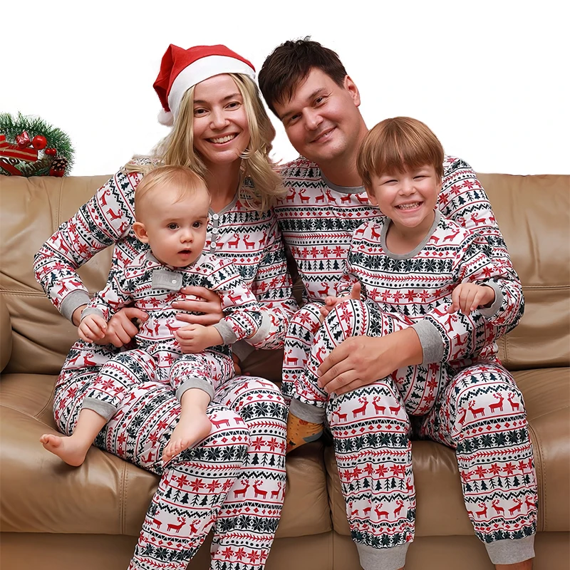 Family Christmas Pajamas 2024 Elk Print Matching Outfits Mother Daughter Look Pijama Children Pajama Set Winter Loungewear Pjs