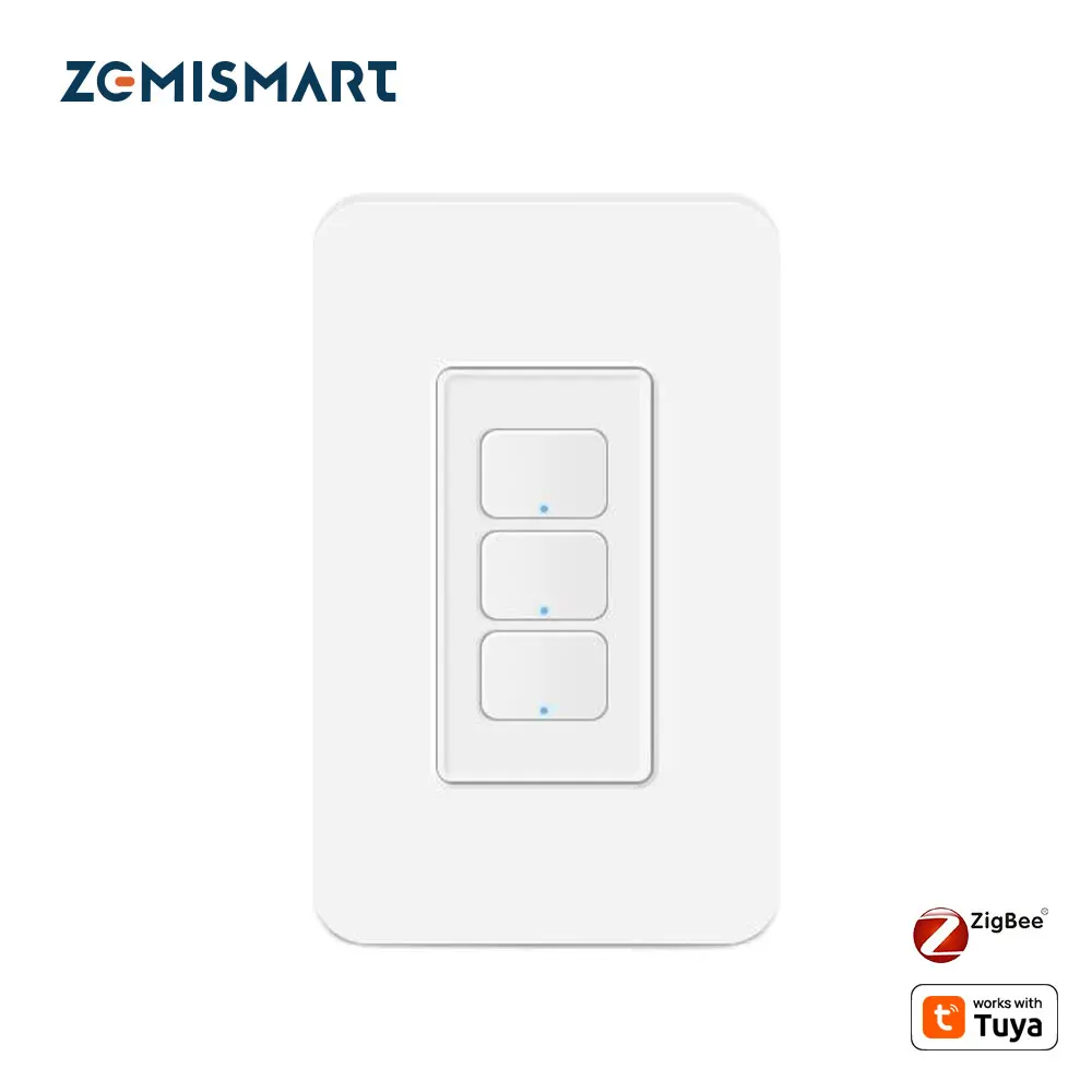 Zemismart zigbee interruptor de luz inteligente com neutro 1 2 3 gangues botão interruptor trabalho com tuya alexa google casa