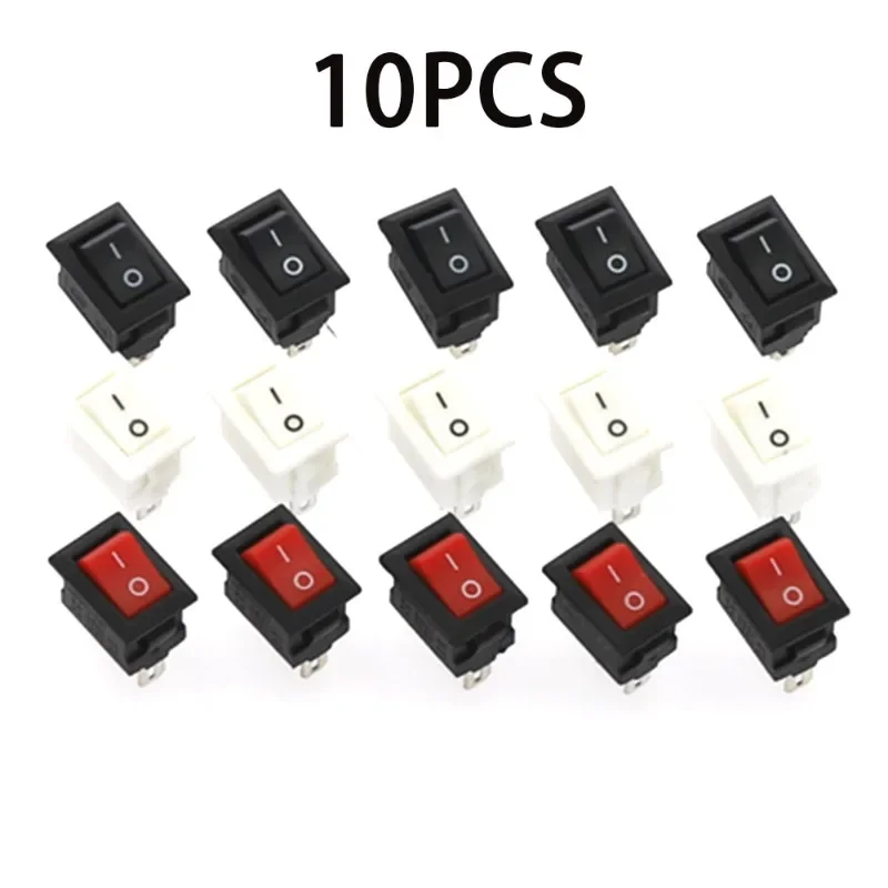 

10Pcs Push Button Switch 10x15mm SPST 2Pin 3A 250V KCD11 Snap-in on/Off Rocker Switch 10MM*15MM Black Red and White