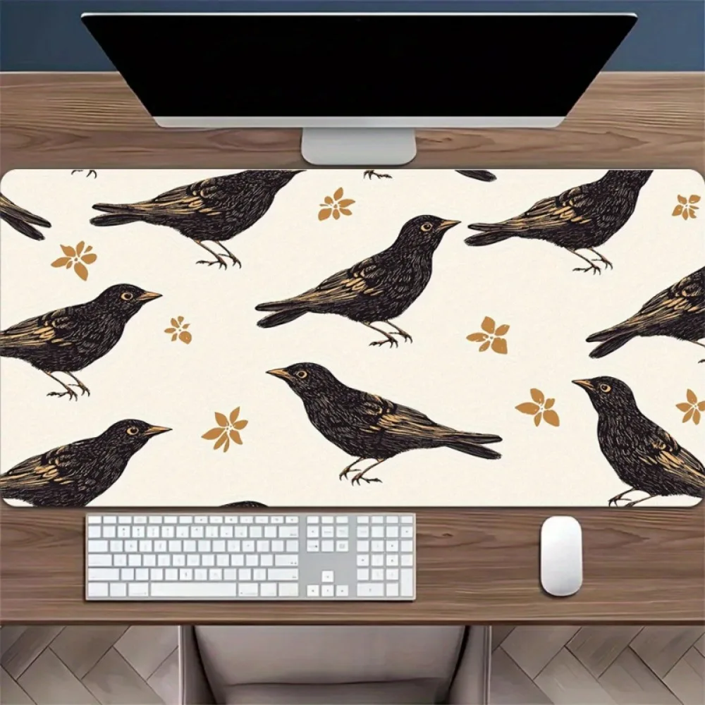 CIFBUY Large Bird Mouse Pad Floral Pattern Desk Mat Non Slip Rubber Base Extended Gaming Keyboard Mat Elegant Office Rug Mat