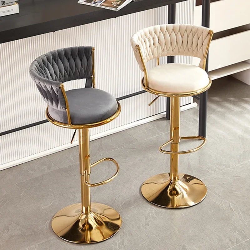 Rotating Modern Bar Chair High Foot Metalic Nordic Adjustable Backrest  Velvet Bar Stool Bar Stools For Kitchen Counter Stool