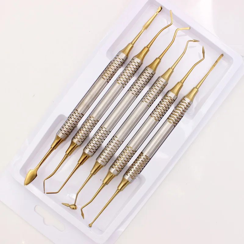 6pcs Dental Composite Resin Filling Spatula Titanium plated Head Resin Filler Set thick handle Restoration set Dental Instrument