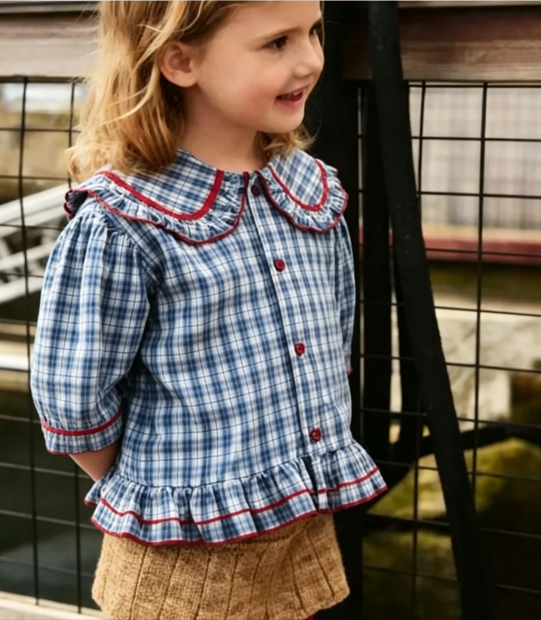 Girls Clothing Bubble Long Sleeved Shirt 2026 Spring Autumn New Children Fashion Peter Pan Collar Plaid Children Shirt Trend
