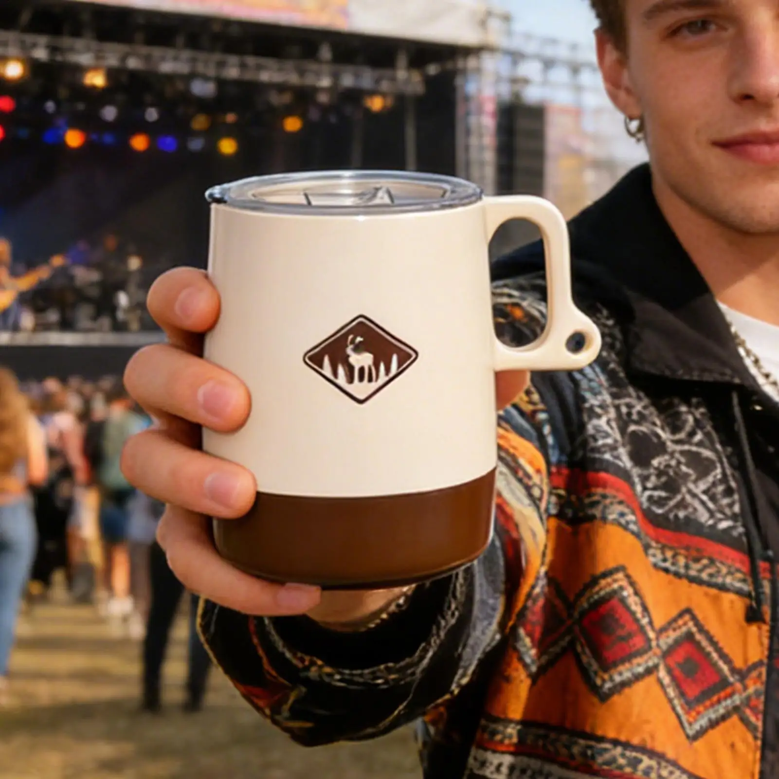 Camping Mug Leak-Proof Non-Slip Grip Drinkware Portable Camping Mug With Lid For Travel Hiking Backpacking Fishing Climbing