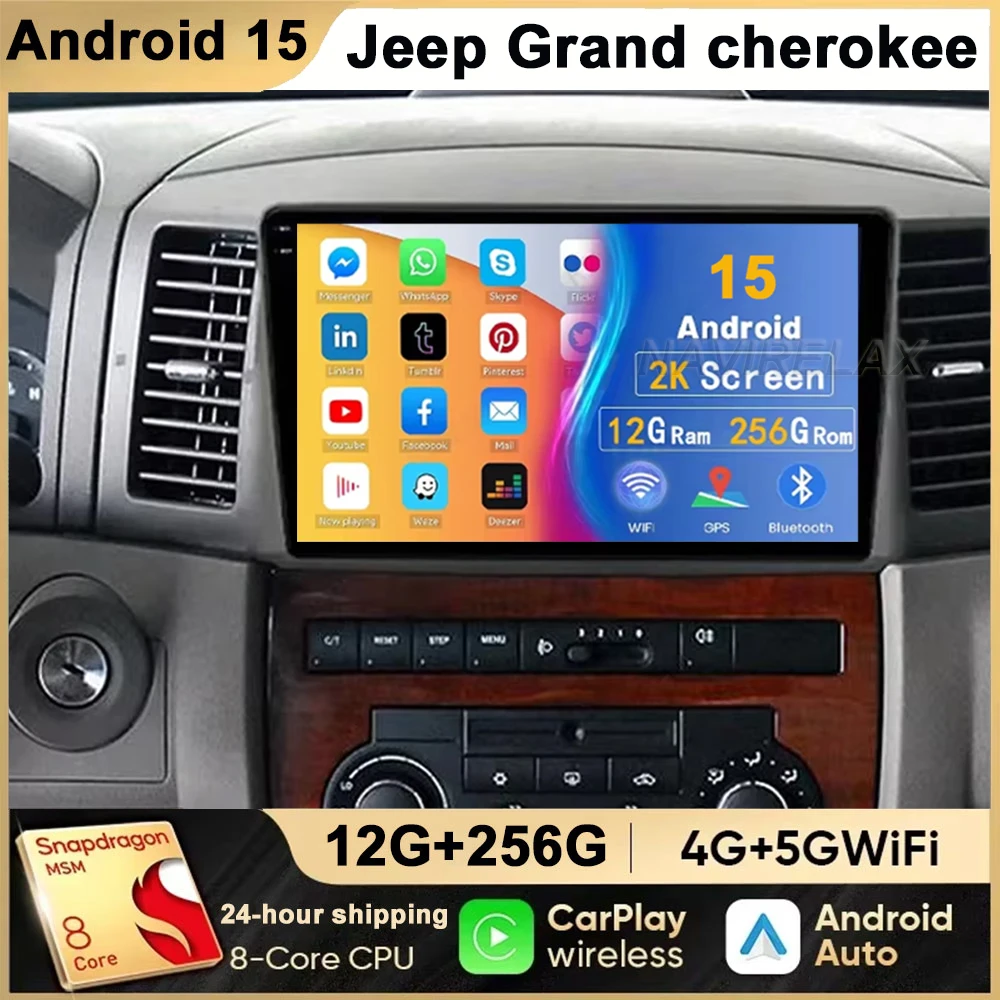 

2 Din Android 15 Multimedia Video Player Jeep Grand cherokee 2004 2005 Car Stereo Radio Navigation 4G Carplay Auto Stereo WIFI