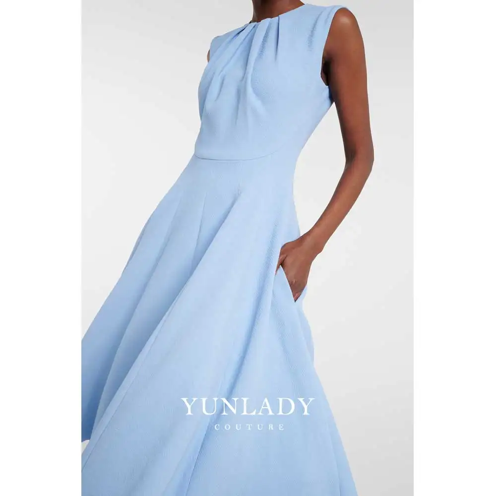 YUNLAN Luxurious Arabian Navy Blue Crepe Evening Dress Long 2024 Elegant Wedding Party Dress Bridesmaid Dress Midi Skirt A Line