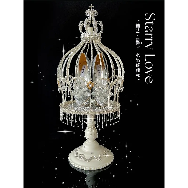 Crystal wedding shoe box, rhinestone explosion flash hidden shoe cage can be set in rings, wedding reception game props, wedding