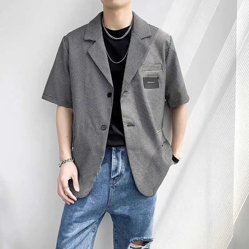 Summer Short Sleeved Blazer Men Fashion Society Mens Black Dress Jacket Korean Casual Suit Jacket Mens Office Formal Jackets