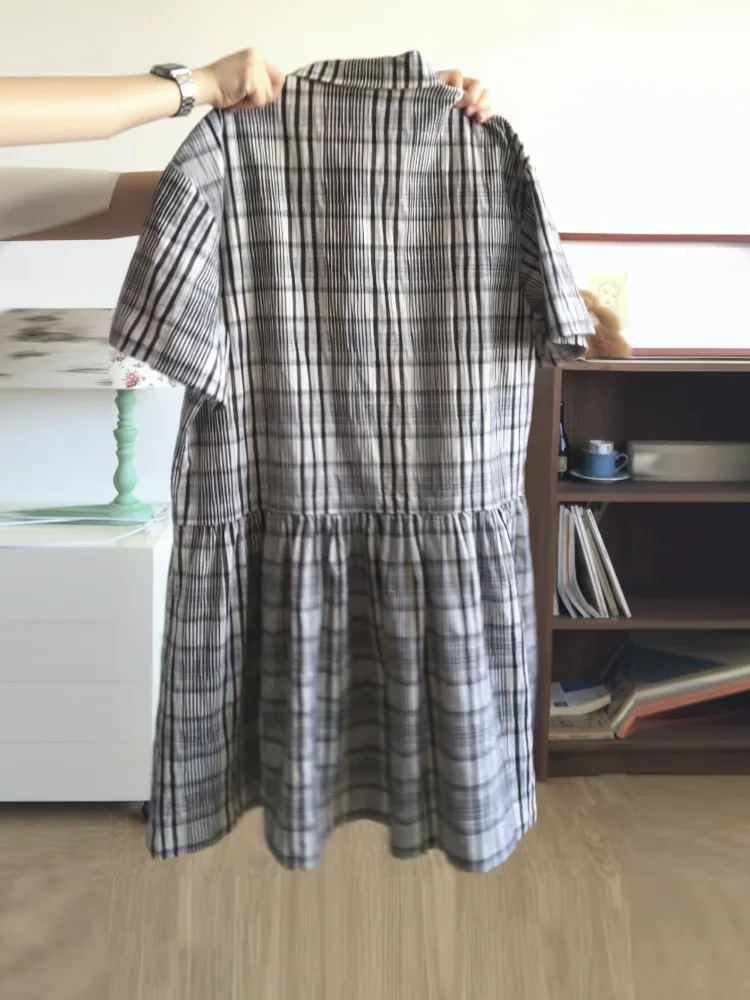 Été nouveau Sle coréen rétro col Plaid ort Sve Dr femmes petite taille t-shirt style décontracté Dr taille haute a-ligne...