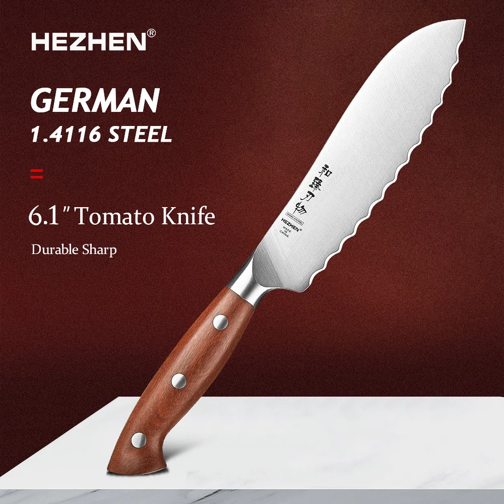 HEZHEN 6.1 Inches Tomato Knife German 1.4116 Steel Suitable For Cutting Tomatoes And Other Soft, Juicy Fruits With Skin Gift Box