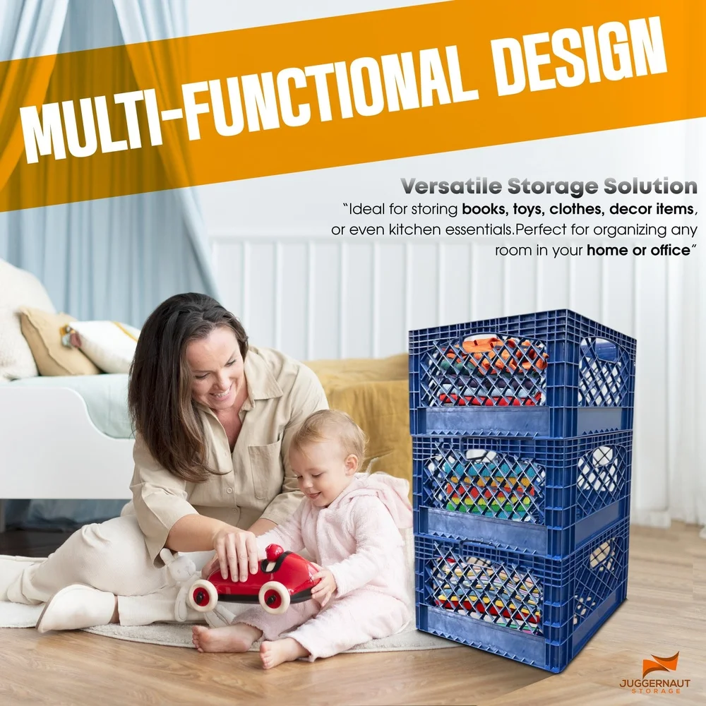 صناديق تخزين صندوق الحليب البلاستيكية شديدة التحمل 24QT، 3 عبوات من منظمات متينة قابلة للتكديس مع مقابض معززة للاستخدام في المرآب المنزلي