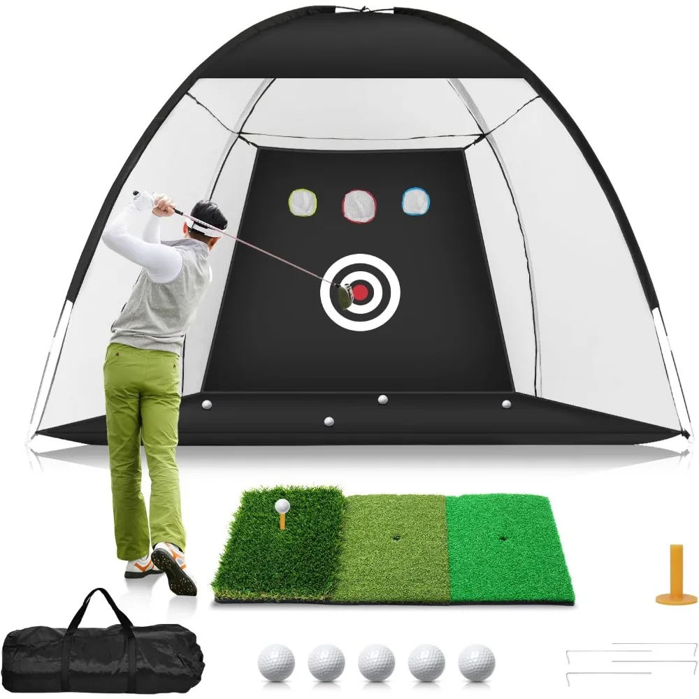 

olf Mat, All in 1 Home Golf Hitting Aid Nets for Backyard Driving Chipping Swing Training with Target/Mat/Balls/T