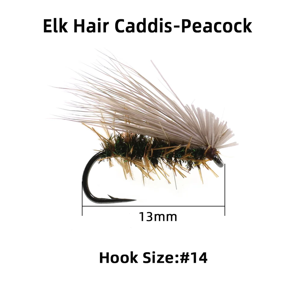 8pcs #14 Elk Hair Caddis Fly Barbed Fish Hook Stonefly Dry Flies Artificial Insect Baits Fly Fishing Trout Perch Fishing Lure