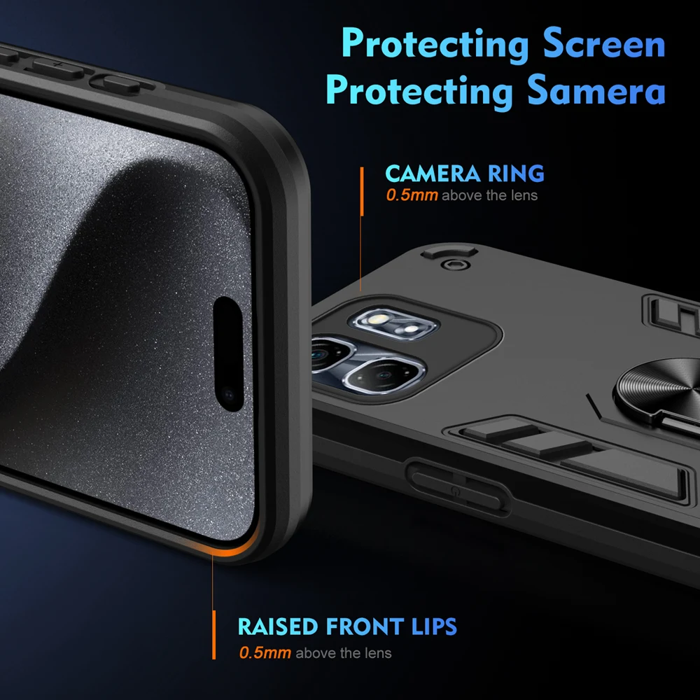 حافظة KEYSION مقاومة للصدمات لهاتف انفينيكس هوت 50i من السيليكون + حامل حلقي لحماية الكمبيوتر غطاء خلفي للهاتف لهاتف انفينيكس سمارت 9 9 HD