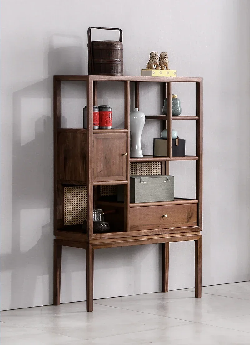 ls 04New Chinese-style solid wood tenon and mortise black walnut small Bogu rack Duobao tea cabinet