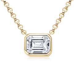 14k Gold Plated 1.0CT Emerald Cut D Color Moissanite Pendant Necklace 925 Soild Silver Adjustable Chain for Women Jewelry Gift