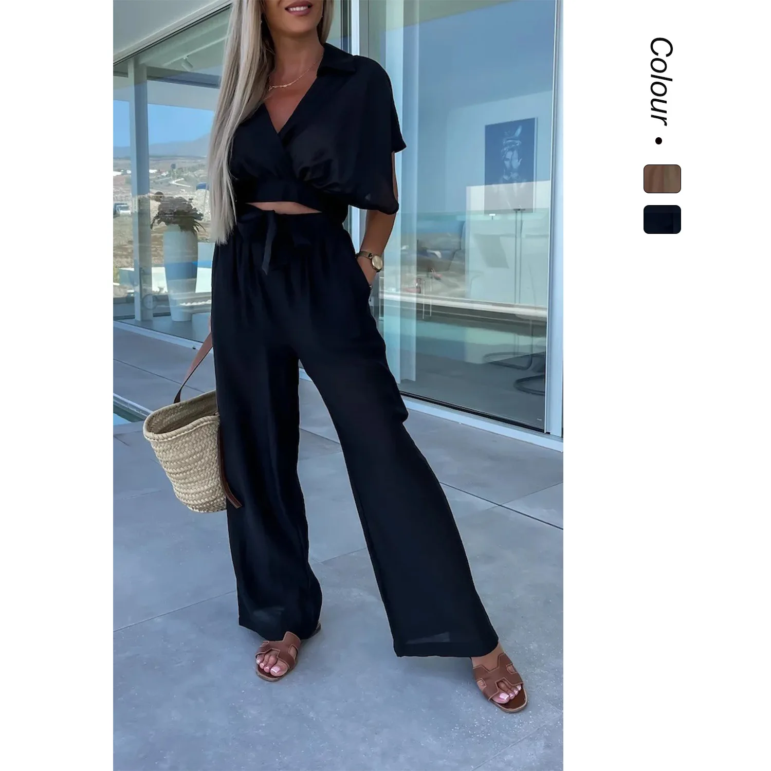 

Новый европейский и американский новогодний экспресс-модный комплект брюк на шнуровке на талии 0