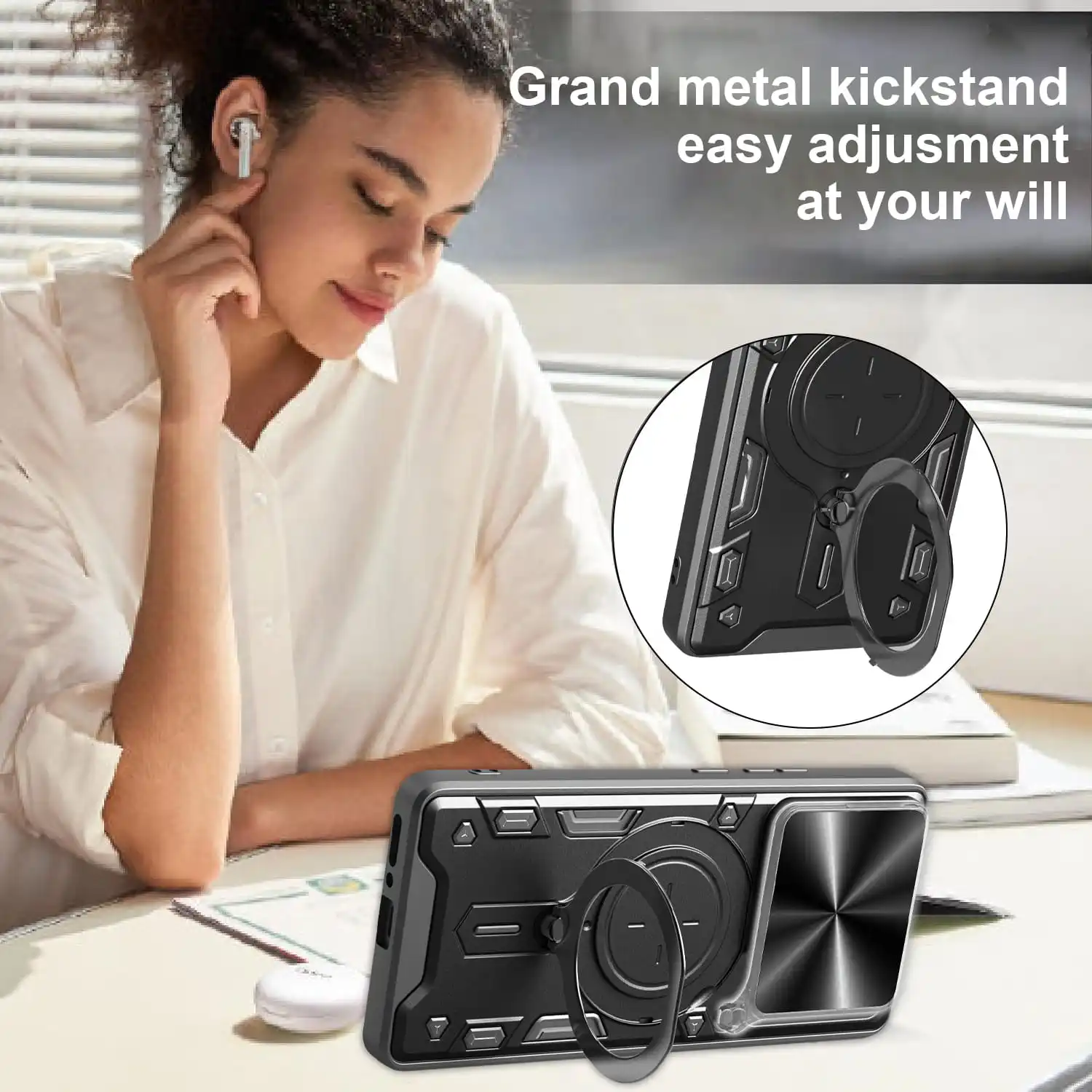 Funda para Xiaomi Redmi Note 14 4G, protección de cámara deslizante magnética Note14Pro 13Pro + Funda con soporte giratorio 360, Funda con anillo de armadura