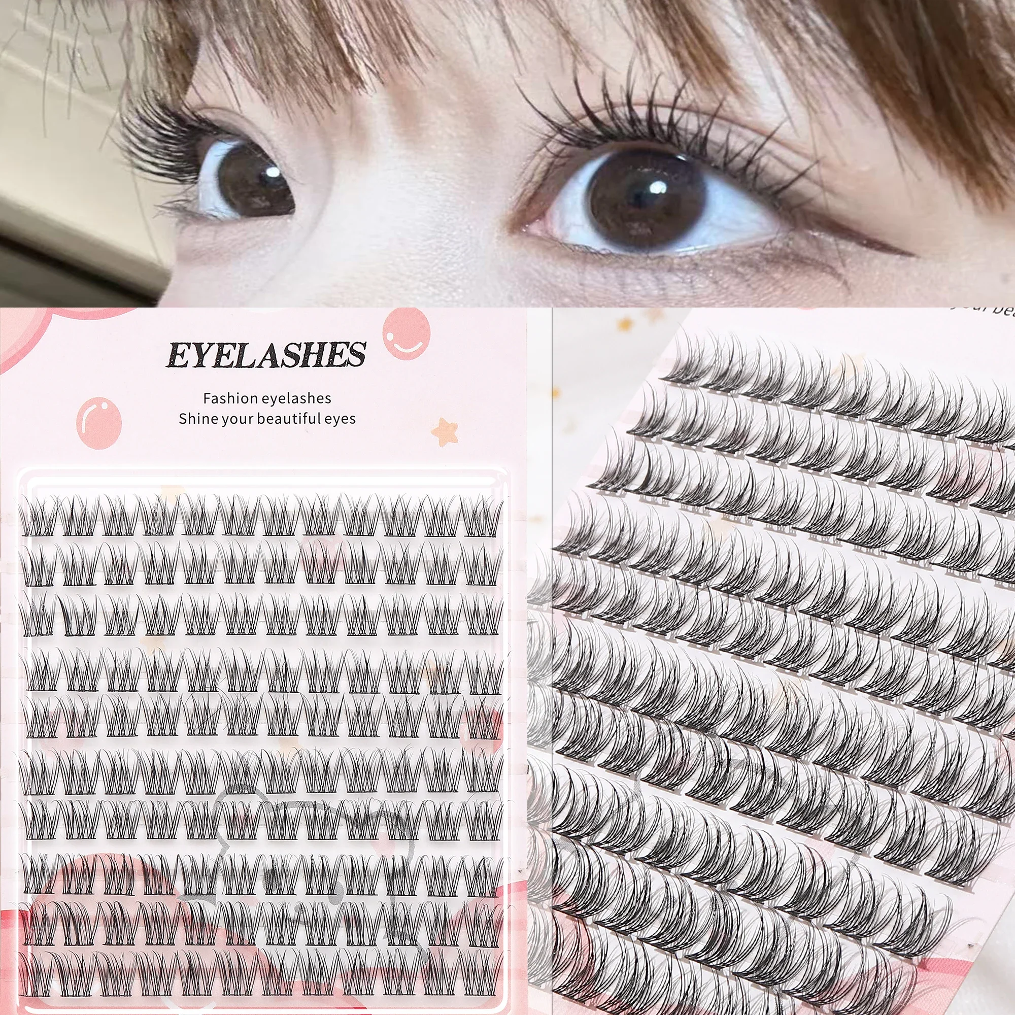 10 Rows Natural Wispy Individual Cluster Lashes Natural Cross Design Ultra-fine Soft Thin Band DIY Eyelash Extensions