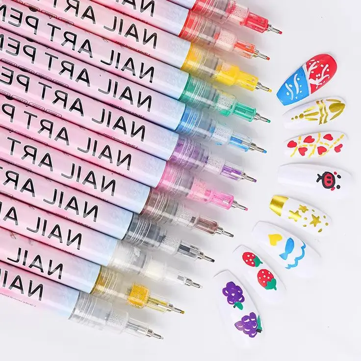 12 pezzi/set nail art graffiti penna pennarello per unghie disegno linee astratte dettagli fini design floreale strumenti per pittura per unghie impermeabili