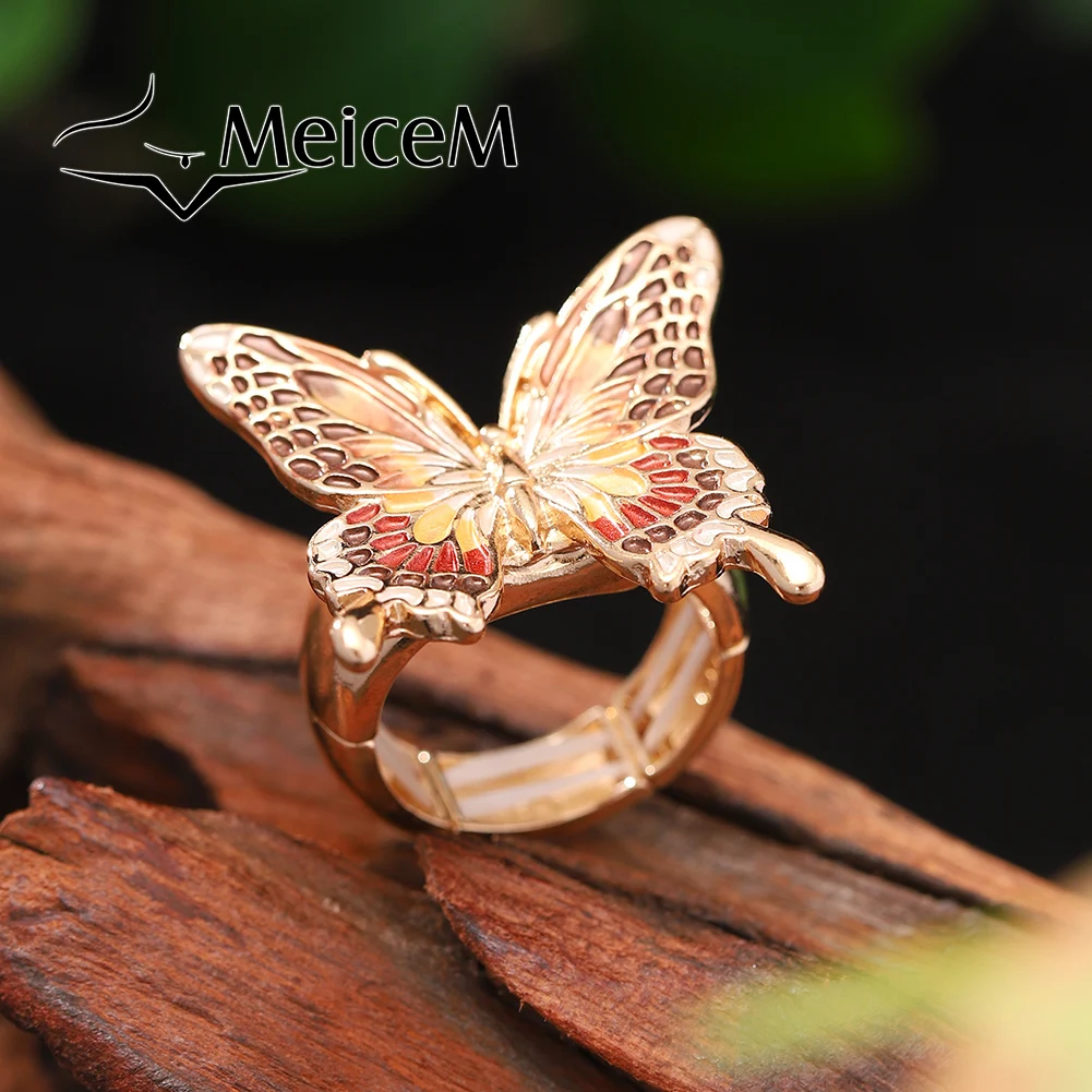 MeiceM Ring Colorful Zinc Alloy Ring Bohemian Enamel Animal Butterfly Delicate Design Elegant Temperament Ring For Women