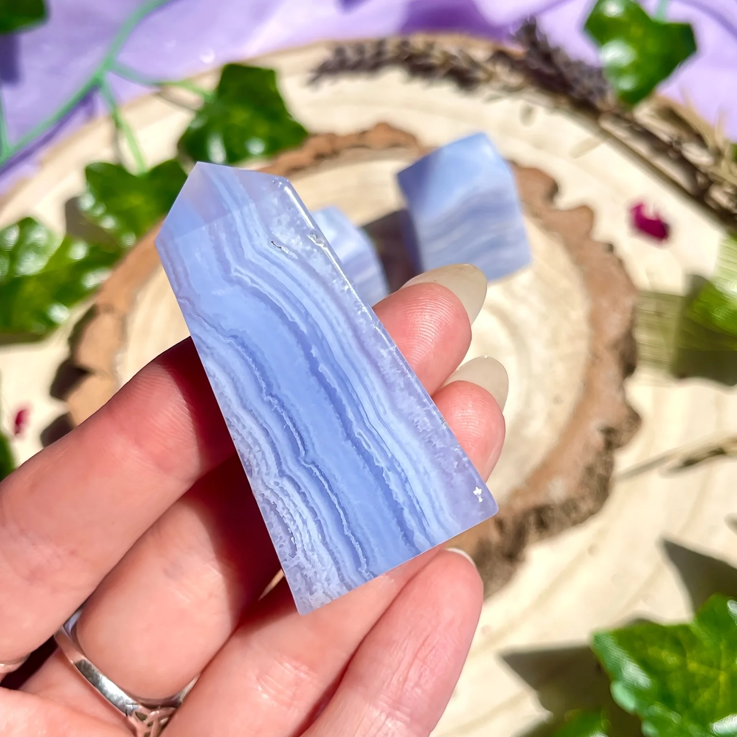 1 Blue Striped Agate Square Column, Perfectly Suited for Bohemian-Style Crafts, Ideal for Home and Office Decor