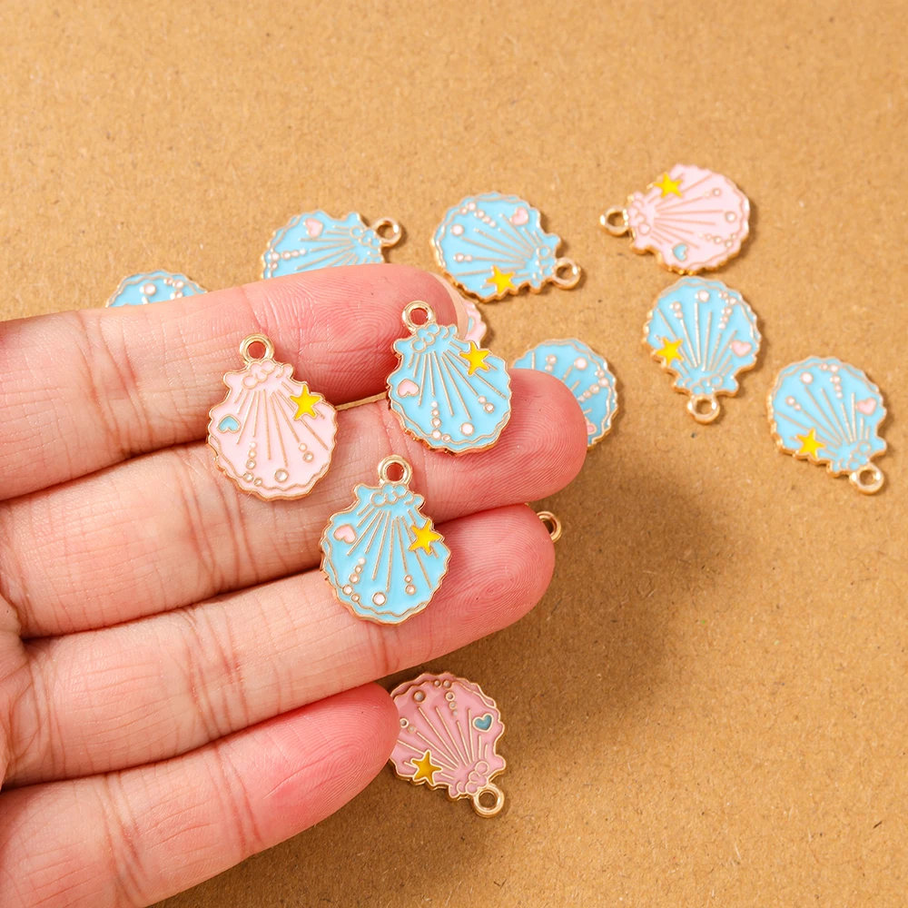จี้เปลือกหอยเคลือบสีน่ารัก 10 ชิ้น สำหรับทำเครื่องประดับ สร้อยคอ ต่างหู กำไลข้อมือ DIY อุปกรณ์ทำมือ
