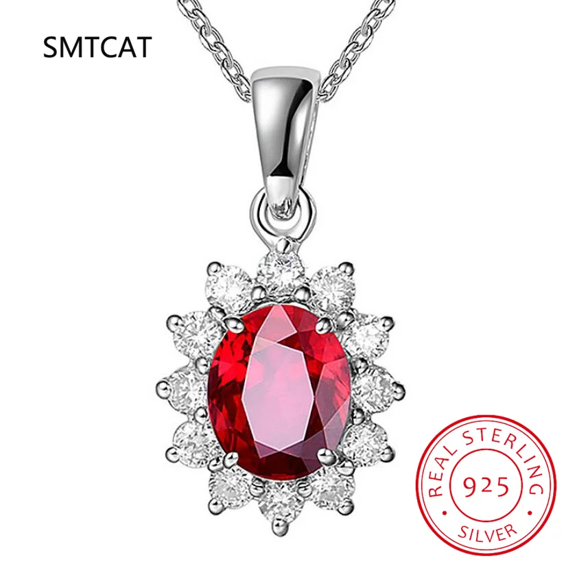 Princess Diana Created Red Ruby Natural Garnet 925 Sterling Silver Pendant Necklace For Women Oval Gemstone Fine Jewelry Choker view 2