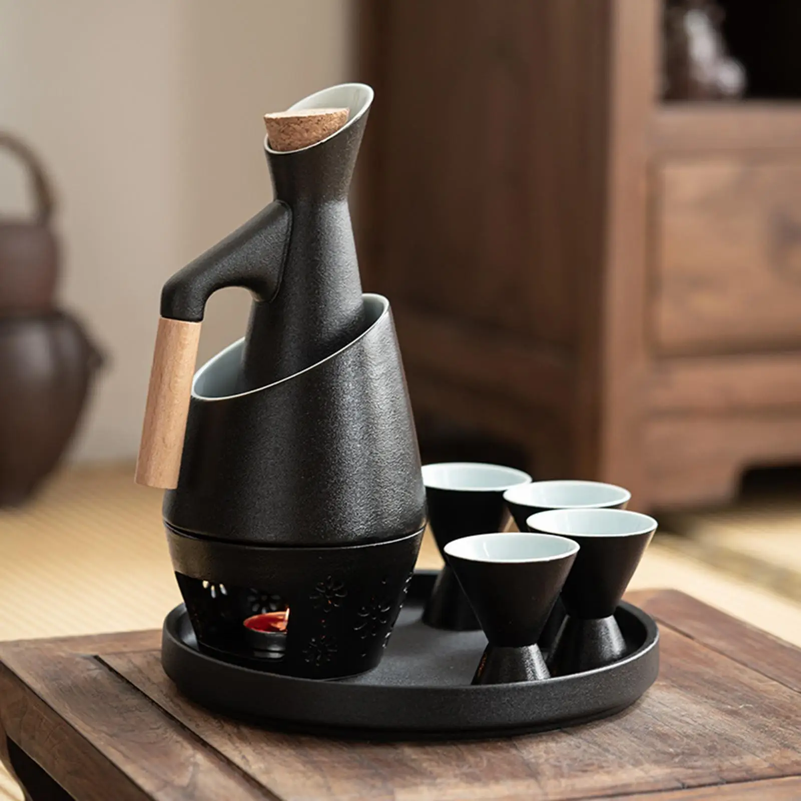 

Ceramic Sake Set with Warmer Traditional Carafe Creative Sake Drink Japanese Sake Set for Tea Party Restaurant Gift Home Friend