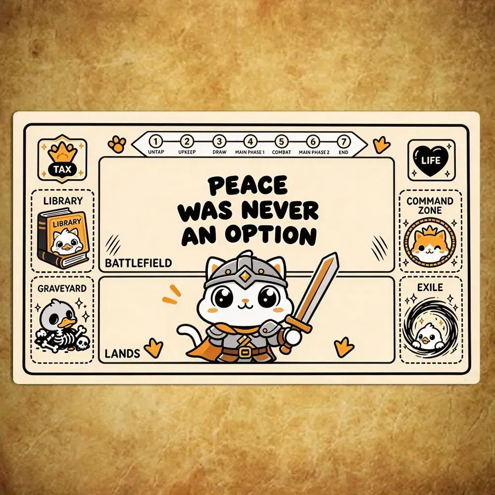 Cream Orange Cat Swordsman TCG Playmat Magic Card Battle Mat Non-Slip Durable Stitched Edge 35X60CM Desk Mat Tapete Magic Mat