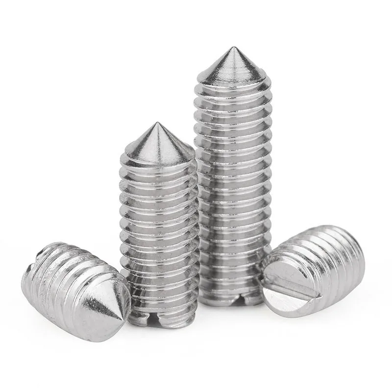 10pcs/lot Stainless Steel Slotted Head Cone Point Grub Set Screw M1.6 M2 M2.5 M3 M4 M5 M6 M8 M10 Tapered End Headless Bolt