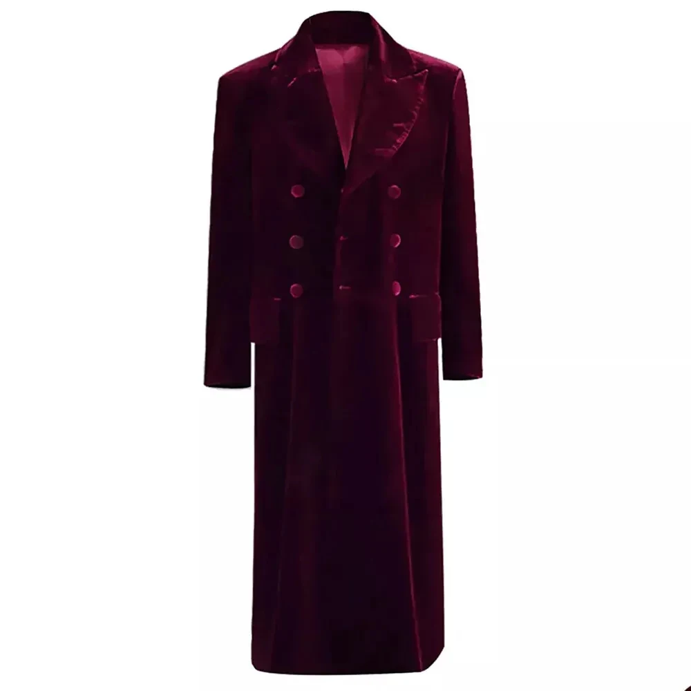 

Casual Burgundy Velvet Men's Suits Blazer Fashion Long Double Breasted Peak Lapel Customzied Outfits Elegant Autumn Blazer