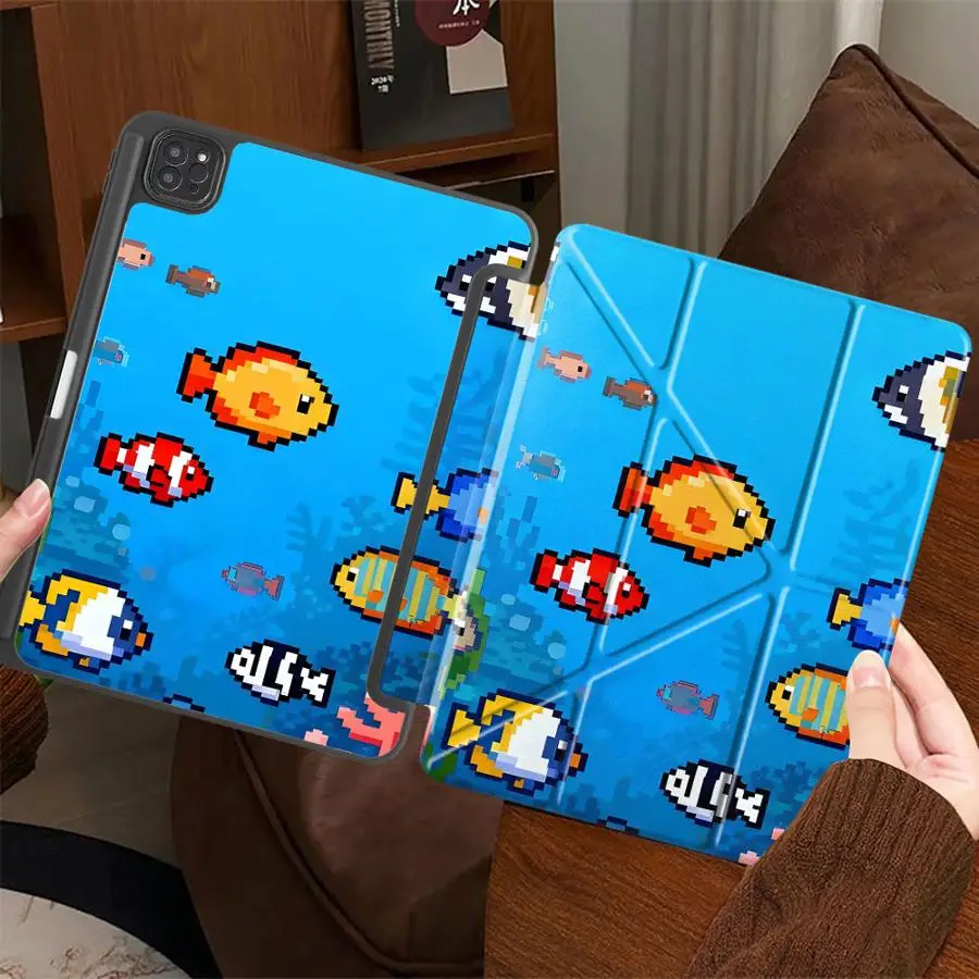 

Чехол для планшета с мультяшным дизайном в виде милой рыбки для iPad Air 4 5 M3 M2 M4 11 дюймов Pro 11th 10th 9th 8th 7th 12.9 дюймов Mini 6 7 Pro 2025 с держателем