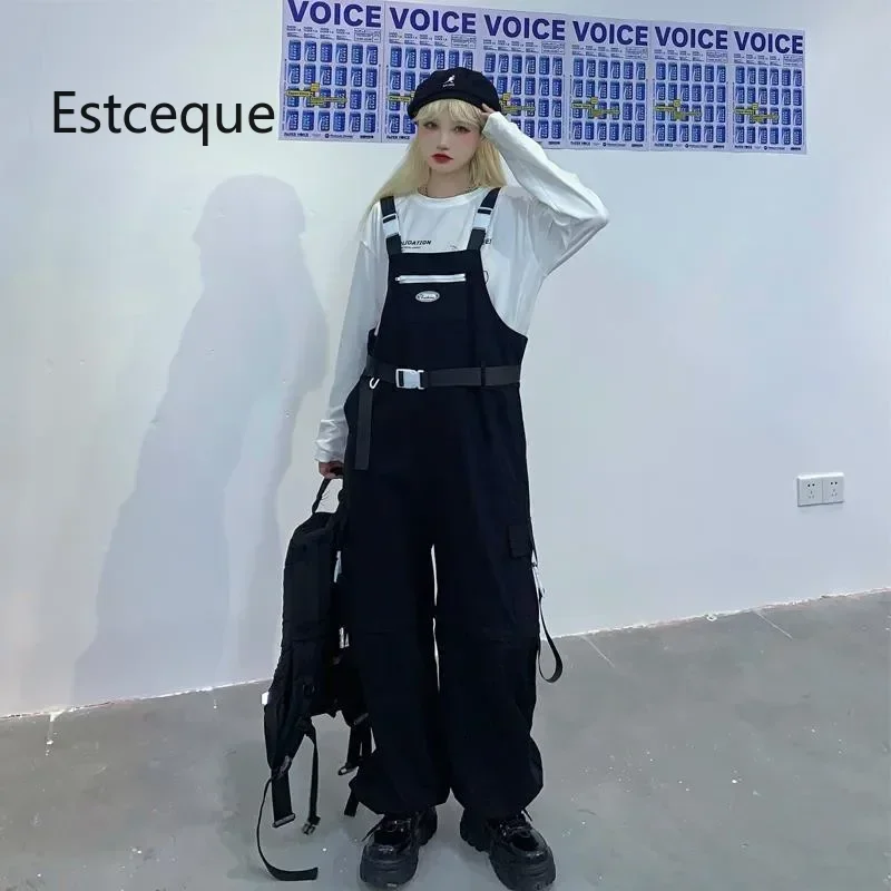 

New Women Jumpsuit Long Wide Leg Pants Loose Oversize Overalls Korean Style Hip Hop Removable Female Playsuits