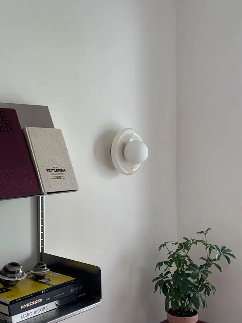 Round Real Stone Wall Light Home White Glass G9 Bulb Indoor