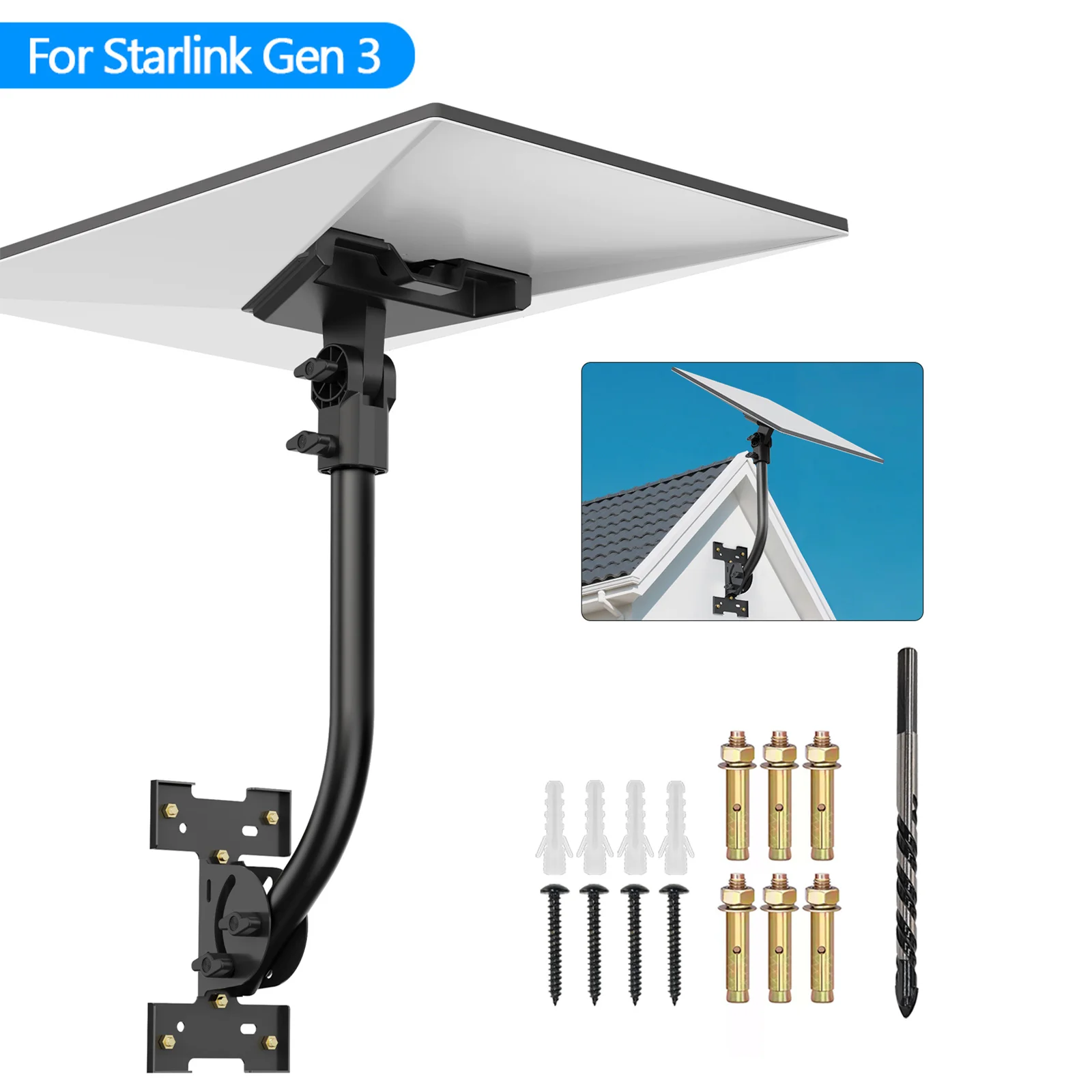 HUADAI Design Gen 3 Mount for Starlink, Adjustable Wall /Roof Mounting Kit【Include Aluminum Gen 3 Pipe Adapter】