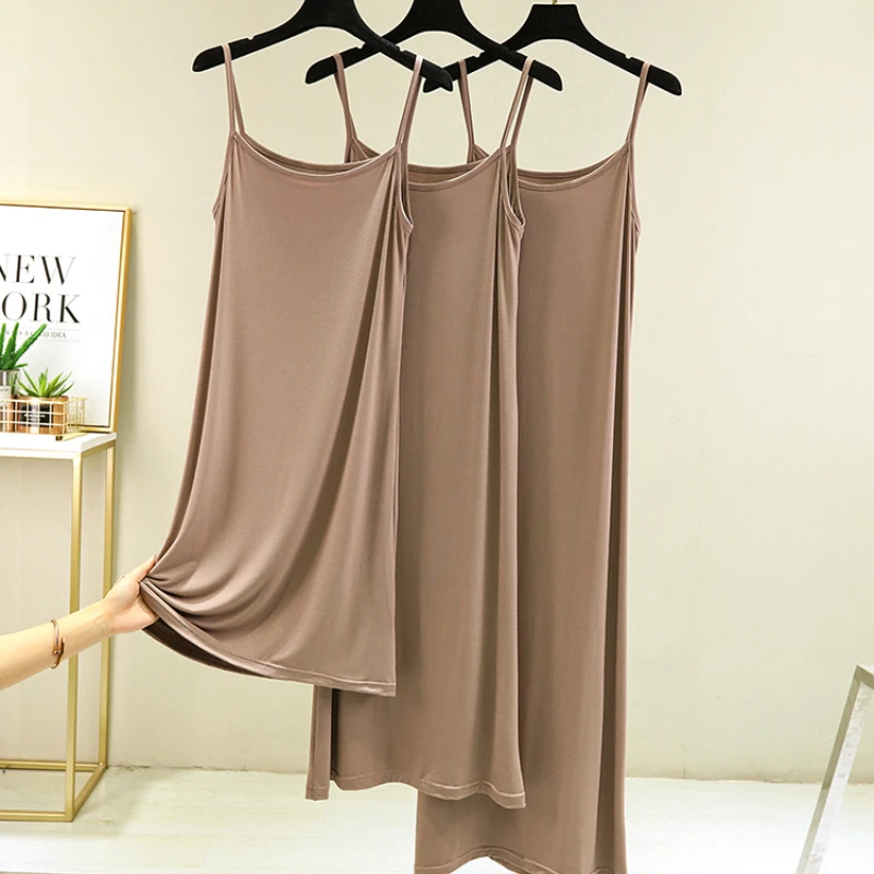 Women Modal Tank Dress Summer Sleeveless Sundress Casual Loose Spaghetti Strap Dress 90 to 118 Cm Size M To 2XL