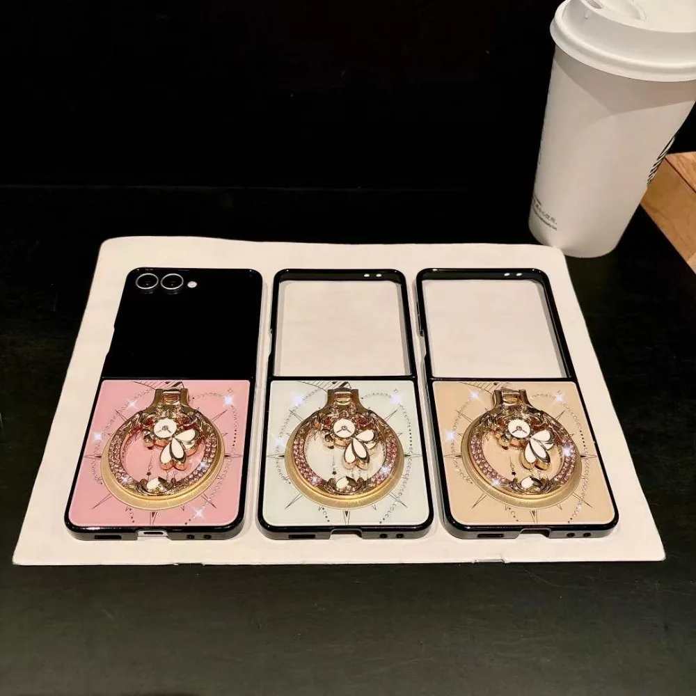 

Модный блестящий и красивый складной чехол с цветочной подставкой для телефона Samsung Galaxy Z Flip 7 6 5 4 с любовным браслетом с защитой от потери