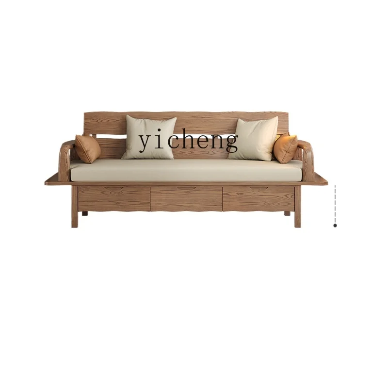 

Tqh Solid Wood Sofa Winter and Summer Dual-Use Modern Simple Large Board Log Faux Leather Storage Sofa