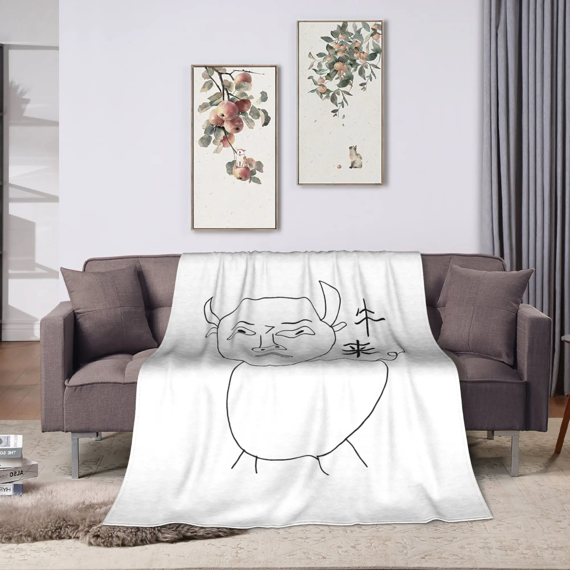 Cozy Blanket Plane Travel NIU Lai Chinese Cow Internet Viral Meme Throw Blanket Print  Bedspread For Bedroom