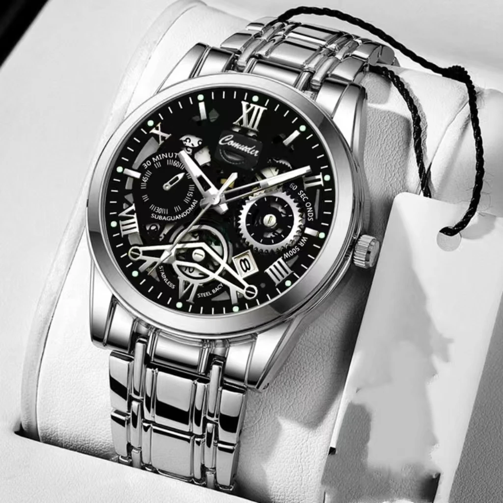 Men's Hollow Fashion Luminous Quartz Watch - Trendy Design with Bright Display for Stylish Nighttime Wear