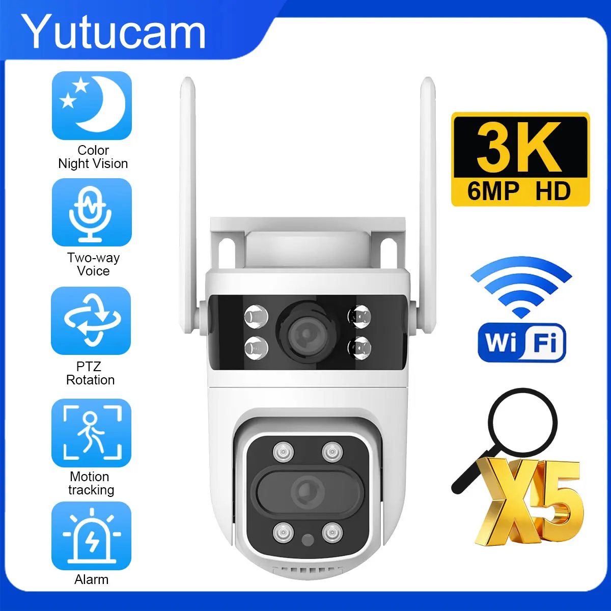8MP Wireless Network Security Camera, Dual Lens Outdoor Camera, 4K Full Color Night Vision, Human Detection, Automatic Tracking