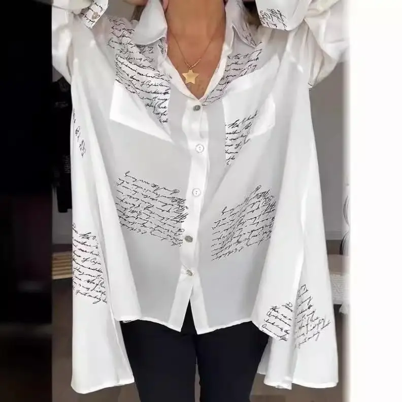 

Женская рубашка с принтом, для повседневной носки, с длинным рукавом, с геометрическим узором, модная женская одежда, ткань, не деформирующаяся при стирке.