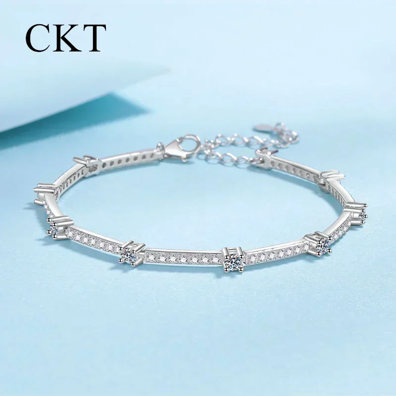 

18K White Gold Platinum PT950 1.67 Carat Moissanite Bracelet Simple Daily Versatile Style Holiday Gift Girlfriends Jewelry