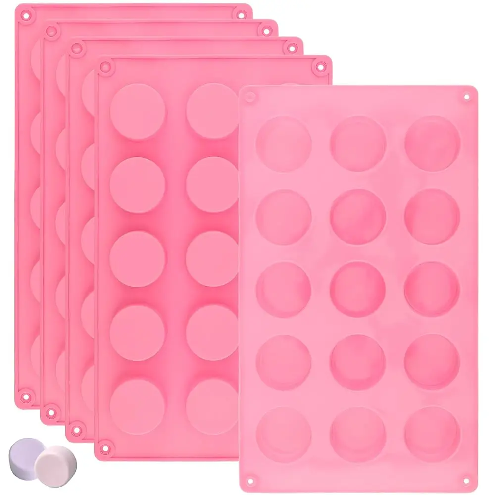 

Набор из 5 силиконовых форм для мыла с 15 ячейками, круглые, розовые, цилиндрические, для изготовления мыла, мыла-батончиков, поделок ручной работы, для ванной комнаты