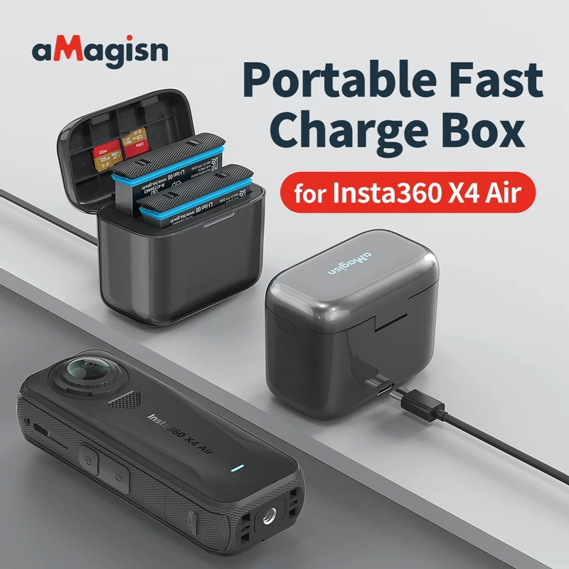 For Insta360 X4 Air Camera Batteries 2-way Fast Charging Hub Magnetic Flip Cover Charger Butler Quickly Charged Box Accessories